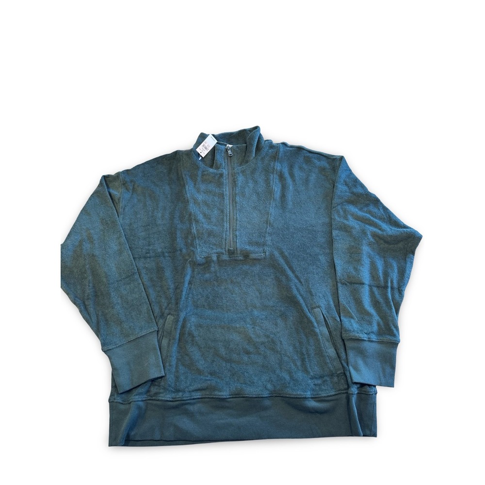 Aerie‎ OFFLINE Terry Quarter Zip Pullover Sweatshirt Relaxed Fit Green M